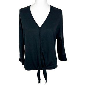 Como Vintage Sweater Women Small Black V-Neck Tie Waist Pullover Quarter Sleeve